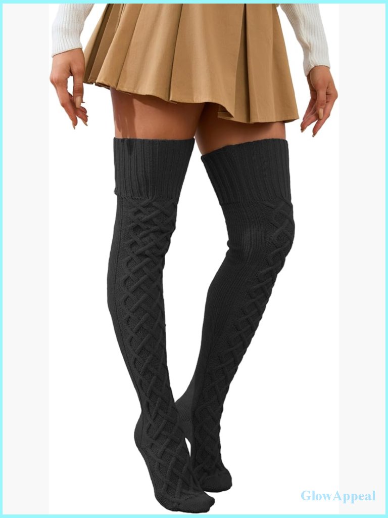 Cable Knitted Thigh High Socks Leg Warmers Extra Long Over Knee Winter Stockings